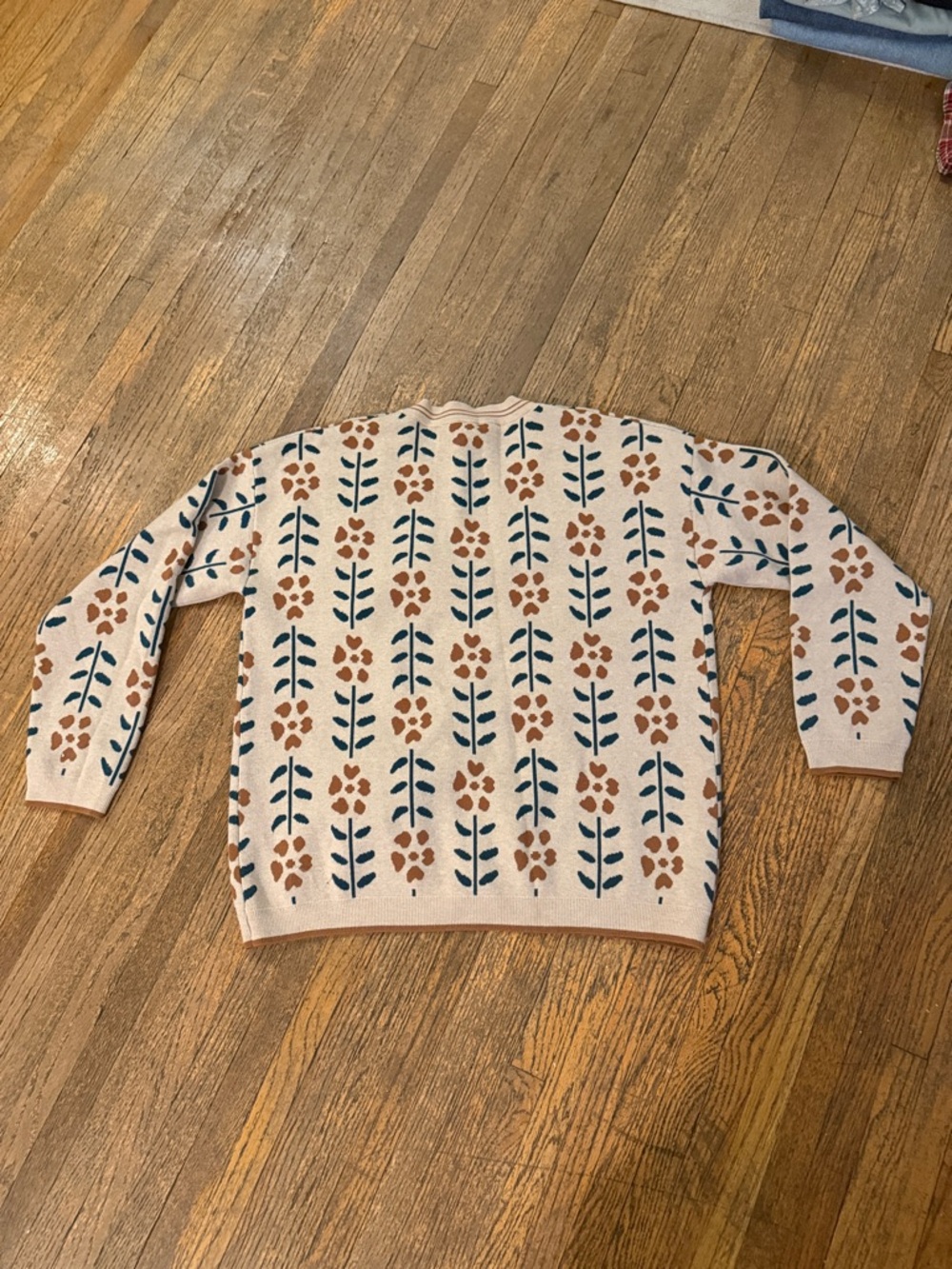 Cream Floral Button-Front Women's Cardigan Sweater - Picture 3 of 3